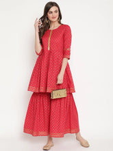 Women's Red Pure Cotton Gold Print Sharara Set-AHKUGH-COMBO-334